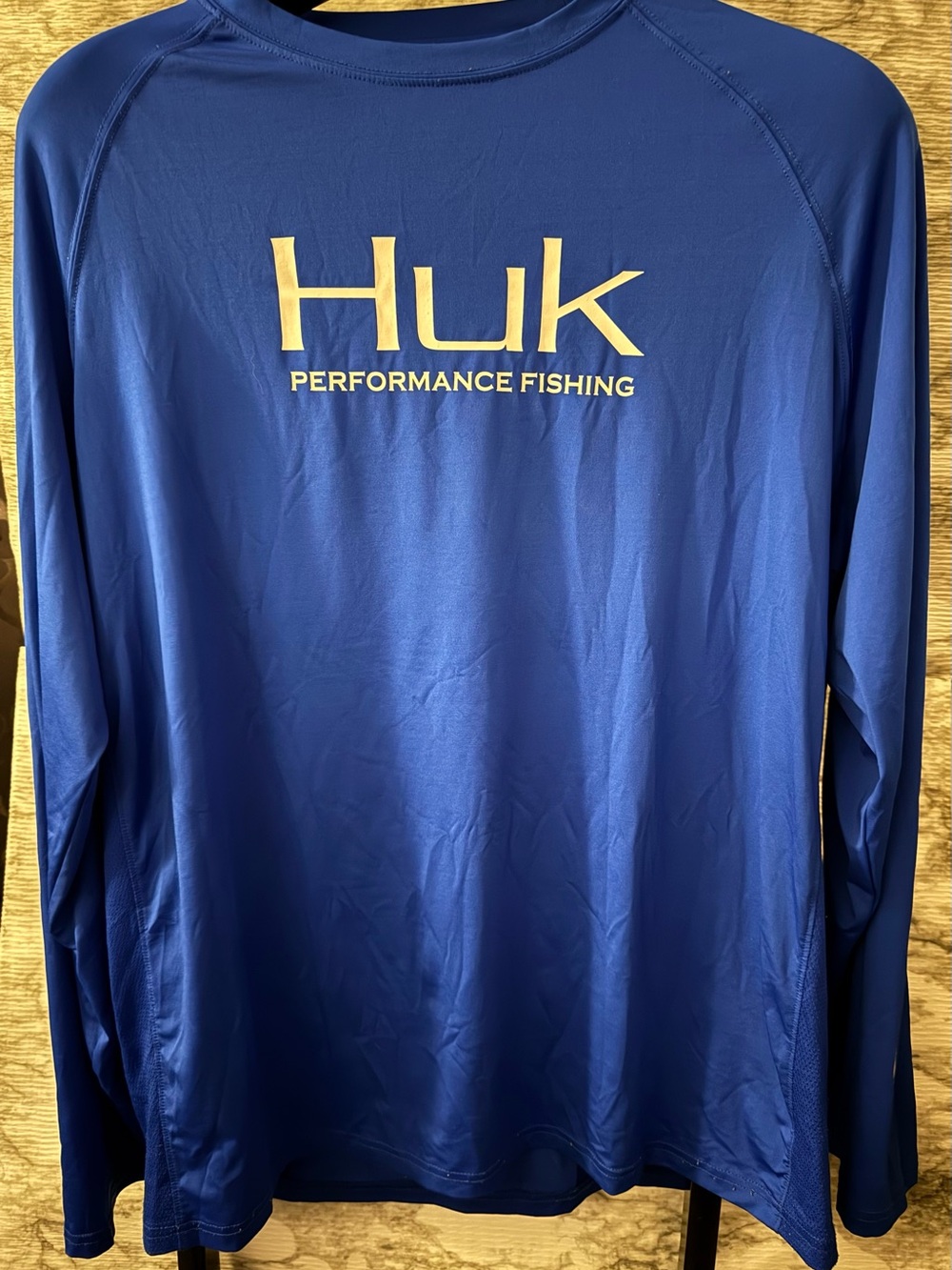 HUK fishing Men's Pursuit Long Sleeve 30 UPF Shirt Blue Size Large XL